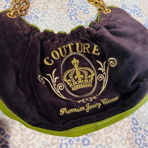 Vintage Green Blue Juicy Couture Bag Purse Handbag Satchel Velour Y2K - Picture 5 of 9